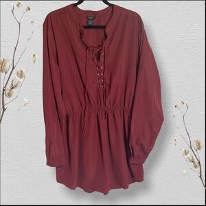 Rue 21 Long sleeve maroon dress with corset lacing